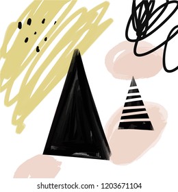 Abstract hand drawn brush stroke simple shapes pattern texture. Scandinavian stylish poster or for clothes, cards, wrapping paper and other. Vector illustration, EPS