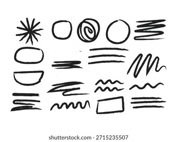 Abstract hand drawn brush strokes and organic shapes