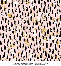 Abstract hand drawn brush strokes and paint splashes textures, seamless pattern