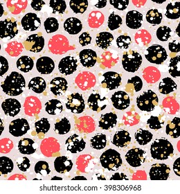 Abstract hand drawn brush strokes and paint splashes textures, seamless pattern