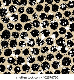 Abstract hand drawn brush strokes and paint splashes textures, seamless pattern