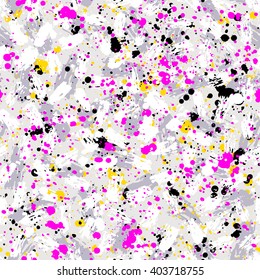 Abstract Hand Drawn Brush Strokes And Paint Splashes Textures, Seamless Pattern