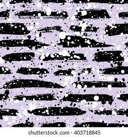 Abstract hand drawn brush strokes and paint splashes textures, seamless pattern