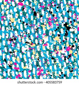 Abstract hand drawn brush strokes and paint splashes textures, seamless pattern