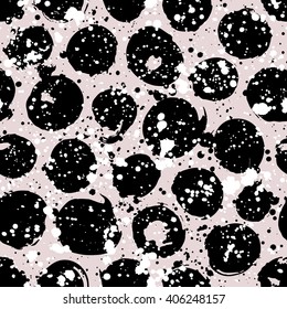 Abstract hand drawn brush strokes and paint splashes textures, seamless pattern