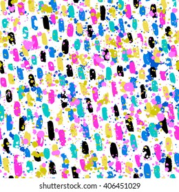 Abstract hand drawn brush strokes and paint splashes textures, seamless pattern
