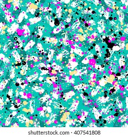 Abstract hand drawn brush strokes and paint splashes textures, seamless pattern