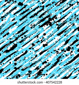 Abstract hand drawn brush strokes and paint splashes textures, seamless pattern