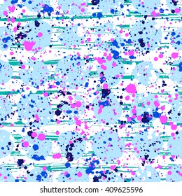 Abstract hand drawn brush strokes and paint splashes textures, seamless pattern