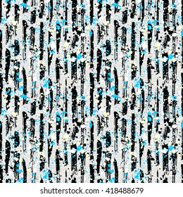 Abstract hand drawn brush strokes and paint splashes textures, seamless pattern