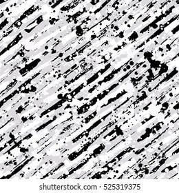 Abstract hand drawn brush strokes and paint splashes textures, seamless pattern