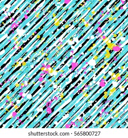 Abstract hand drawn brush strokes and paint splashes textures, seamless pattern