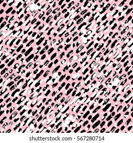 Abstract hand drawn brush strokes and paint splashes textures, seamless pattern