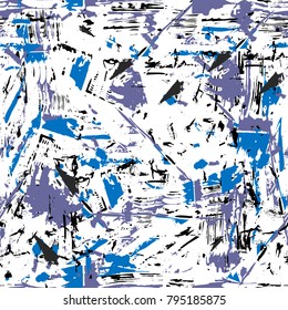 Abstract hand drawn brush strokes and paint splashes textures, seamless pattern