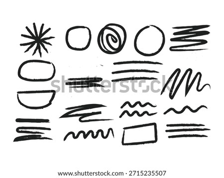 Abstract hand drawn brush strokes and organic shapes