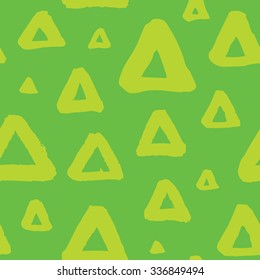 Abstract hand drawn brush triangles seamless vector pattern green