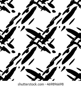 Abstract hand drawn brushstroke shapes seamless pattern in black and white