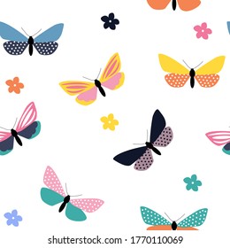 Abstract Hand Drawn Butterfly seamless pattern. Vector Illustration EPS10