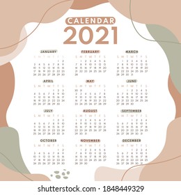 Abstract hand drawn calendar 2021 template design concept. vector.