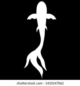 Abstract hand drawn carp fish silhouette isolated on black background. Hand drawn koi fish. Japanese carp