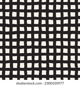 Abstract hand drawn check textures made with gouache. Black grunge checkers vector background