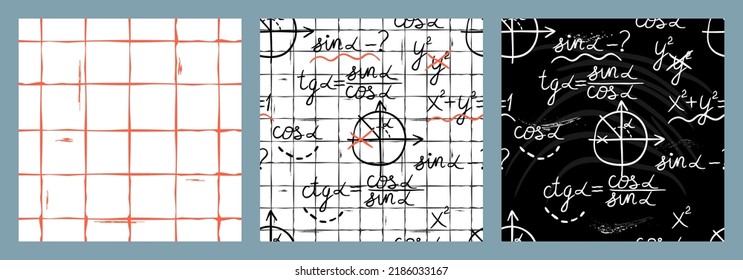 Abstract Hand Drawn Checkered and Geometric Symbols and Expressions Vector Pattern Set.Lettering White and Black with Red Underline.Freehand Backgrounds and Textures for Printing on fabrics and paper.