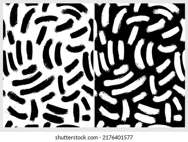 Abstract Hand Drawn Childish Style Vector Patterns. Brush Spots on White and Black Background. Modern Geometric Seamless Pattern. Irregular Freehand Repeatable Print ideal for Fabric, Textile.