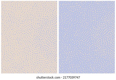 Abstract Hand Drawn Childish Style Vector Layouts. Simple Minimalist Geometric Print with Spots on a Light Violet and Beige. Freehand Modern Backgrounds with Brush Spots ideal for Cover.
