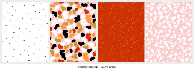 Abstract Hand Drawn Childish Vector Patterns. Dots, Lines, Spots and Circles on a White, Red and Pastel Pink Background. Modern Geometric Seamless Pattern With Irregular Freehand Design. RGB.