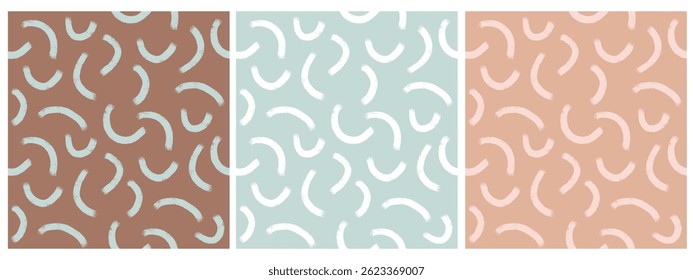 Abstract Hand Drawn Childish Vector Patterns. Brush Stroke Semicircles on a Mocha Mousse, Pastel Blue And Light Brown Background. Modern Geometric Seamless Pattern. Irregular Abstract Endless Print.