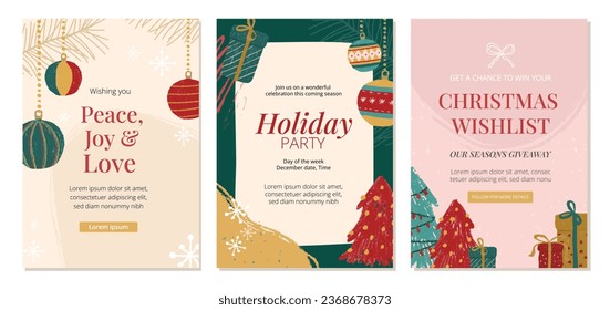 Abstract hand drawn Christmas poster collection template for socials and advertisements