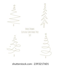 Abstract Hand Drawn Christmas Tree Card Set Printable Vector Isolated On White
