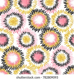 Abstract hand drawn circles seamless pattern. Vector illustration, sketch design.