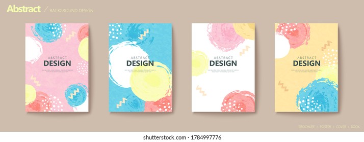 Abstract hand drawn circular bubbles flyer set with zigzag and dotted ornaments in pastel color