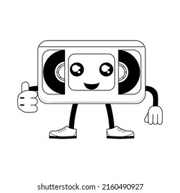Abstract Hand Drawn Classic Tape Old Video Cassette VHS Character Doodle Concept Vector Design Outline Style On White Background Isolated Outline Video, Film Relax