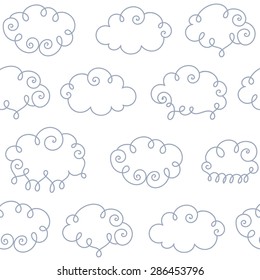 Abstract hand drawn cloud sky background. Doodle frames set. Vector seamless pattern.