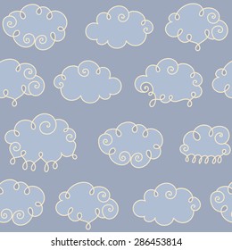 Abstract hand drawn cloud sky background. Doodle frames set. Vector seamless pattern.