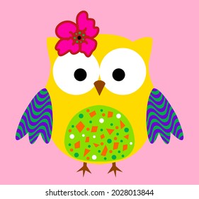 Abstract Hand Drawn Colorful Cute Owl Vector Pattern Isolated Background 