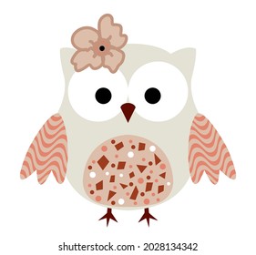 Abstract Hand Drawn Colorful Cute Owl Vector Pattern Isolated Background 