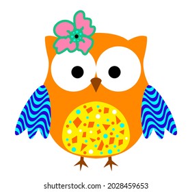 Abstract Hand Drawn Colorful Cute Owl Vector Pattern Isolated Background 