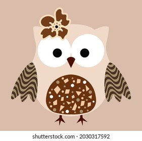 Abstract Hand Drawn Colorful Cute Owl Vector Pattern Isolated Background 
