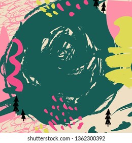 Abstract hand drawn colorful modern shapes background with empty text space.Vector artistic illustration for ad, banners, landing,cards, promotion, advertising,poster,web