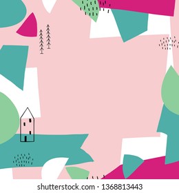 Abstract hand drawn colorful modern shapes background with empty text space.Vector artistic illustration for ad, banners, landing,cards, promotion, advertising,poster,web