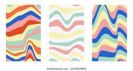 Abstract hand drawn colorful waves posters. Set of trendy designs for print, card, web, social media, poster, wall art.