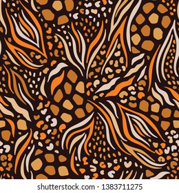 Abstract Hand Drawn Combined Animal Skin Vector Seamless Pattern. Trendy Fashion Print