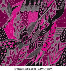 Abstract hand drawn composition with lines and spots. Pink colors. Seamless pattern can be used for wallpaper, pattern fills, web page background, surface textures.