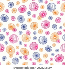 Abstract hand drawn corals seamless pattern design. Perfect for marine themed projects. Also very cute as birthday or holiday celebrations. Circle shaped corals in vector format. 