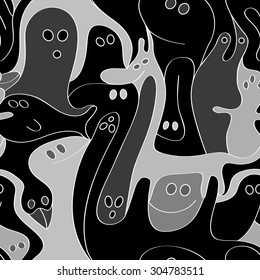 Abstract hand drawn creatures seamless pattern.