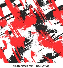 Abstract hand drawn cute background in 
 black, white and red colors. Grunge seamless pattern with paint elements in vector. Creativity graphic illustration. Sketching decoration square poster