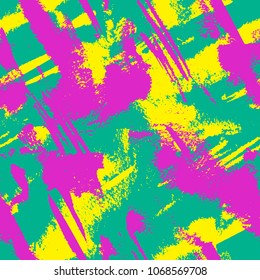Abstract hand drawn cute background in 
 green, pink and yellow colors. Grunge seamless pattern with paint elements in vector. Creativity graphic illustration. Sketching decoration square poster